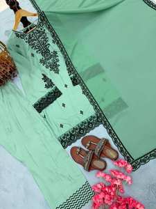 Ensemble haut et palazzo en satin de soie moderne de haute qualité BLOSSOM FABRIC, séchage rapide, pour femme, tenue de soirée, avec dupatta et broderies magnifiques - Product Image 3