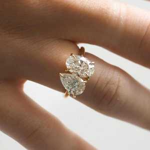 Pear & Oval Moissanite 925 Sterling Silver <b>Ring</b>, Yellow Gold plated <b>Statement</b> <b>Ring</b> - Product Image 6