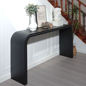 Consolle in legno nero da 59 pollici con piano curvo a cascata e perline in legno per ingressi - Product Image 2