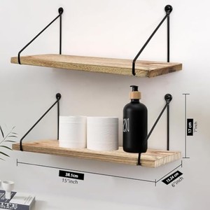 Estantes de Pared Rústicos de Madera de Mango con Soportes de Hierro Forjado a Mano, Venta al Por Mayor - Product Image 3