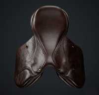 Selle d'obstacle anglaise en cuir véritable avec arceau en plastique, quincaillerie nickelée, écologique, design marron cousu