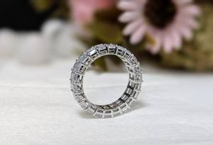Anillo de boda de eternidad completa con diamante cultivado en laboratorio de corte esmeralda de 6.40 quilates para mujer, joyería hecha a mano, banda a juego de oro blanco de 10K/14K - Product Image 2