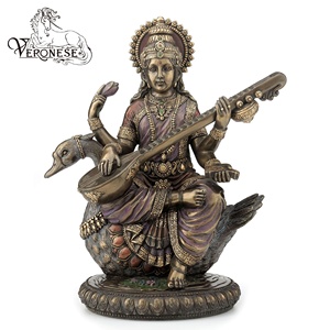 DESIGN-<span class=keywords><strong>SARASWATI</strong></span> veronese trên thiên nga-Nữ Thần Tri Thức Hindu-vẽ tay trang trí nhà sang trọng bằng nhựa thủ công - Product Image 1