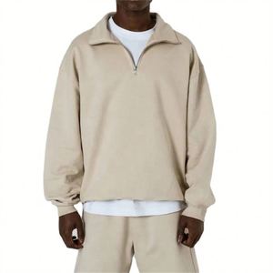 Conjunto de Ropa Casual de Alta Calidad para Hombre, Estilo Oversize, Color Sólido, Sudadera con Cuello Polo y Media Cremallera, Pantalones Cortos de Felpa de Algodón - Product Image 2