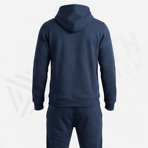 Men's <b>Navy</b> Blue Hooded Tracksuit Geometric Print Casual Full Sleeve Cotton Sweatshirt and Pants Set Autumn Wear - Product Image 2
