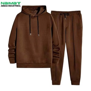 Ensemble de survêtement unisexe Naimat Abbas Industries, sweat-shirt à capuche marron et pantalon à cordon de serrage, couleur unie, manches longues, tissu épais - Product Image 1