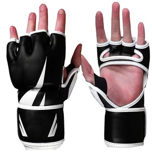 MMA Gloves Half Finger PU Leather Training Gear <b>Velcro</b> Closure Unisex Martial Arts Gloves Black White Design - Product Image 1