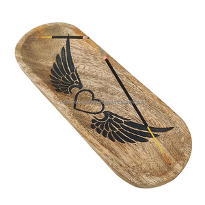 Plateau d'encens en bois en forme de bateau avec motif d'ailes Support d'aromathérapie fabriqué à la main parfait pour la relaxation et la décoration de parfum d'intérieur - Product Image 4