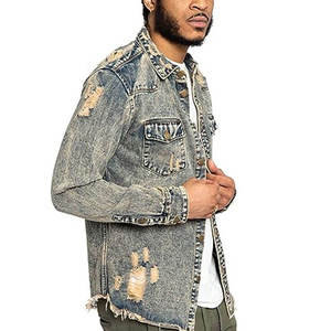 OEM Slim Fit Ripped <b>Denim</b> Biker <b>Jacket</b> <b>Custom</b> Embroidered Wholesale Vintage Streetwear Jean Outerwear for Men <b>Jacket</b> - Product Image 2