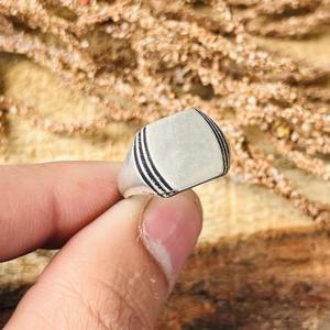 Geometric Minimalist Brass <b>Ring</b> <b>Men</b> Silver Plated Signet Band Oxidized Silver Finish Wholesale Silvereye Third Party Certified - Product Image 6