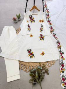 Designer Embroidery Patch Work Air <b>Tex</b> Chinon Top With Bottom And Dupatta Fully Stitched Ready To Wear Set - Product Image 6