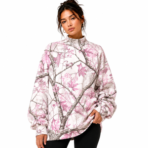 Sudadera Oversize de Cuello Alto para Mujer, Estampado Camuflaje, Manga Larga, Tejido de Punto, Estilo Otoñal, Cuello Alto, Material de Forro Polar - Product Image 5