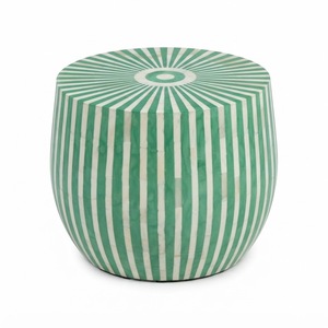 <b>Black</b> & White Striped Bone Inlay <b>Coffee</b> <b>Table</b> <b>Modern</b> Geometric Round Center <b>Table</b> Luxury Resin Handicraft Living Room Furniture - Product Image 2