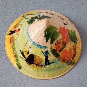 Natural cone shaped <b>hats</b> breathable design leaf straw <b>hat</b> non la with painted art for sale - Product Image 2