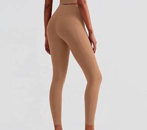 Lightweight Women Yoga <b>Leggings</b> High Quality Anti-Odor Solid <b>Pattern</b> Spandex/Polyester Elastic Waist Full Length Wholesale - Product Image 4