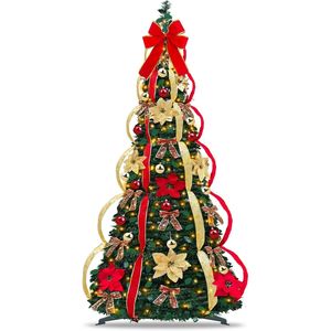 6 Ft Pre-Decorated Pop up Christmas Tree 200 Warm White LED <b>Lights</b> 8 Modes Timer for UL Plug-in 1 Minute <b>Pull</b> Collar - Product Image 2