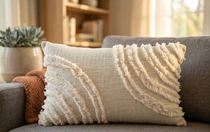Funda de Cojín Tejida a Mano con Diseño Geométrico Cuadrado Moderno, de Algodón con Encaje, para Sofá, Cama y Decoración del Hogar - Product Image 2