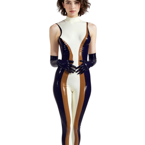 Women's Color Blocked Spandex <b>Jumpsuit</b> Turtleneck Sleeveless High Waist Full Length Sexy Clubwear Bodycon Fit - Product Image 6