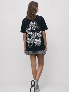 เสื้อยืดโอเวอร์ไซส์ลายกราฟิกสำหรับผู้หญิง สีดำ สไตล์สตรีทแวร์ ทรงหลวม คอกลม แขนสั้น ลำลอง ใส่ได้ทั้งชายและหญิง แฟชั่นฤดูร้อน - Product Image 2