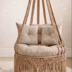 Handmade <b>Macrame</b> Swing Chair, Boho Indoor Outdoor Hanging Seat, Gift for New home - Product Image 1