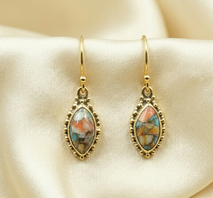 Natural Oyster Turquoise Marquise <b>Dangle</b> <b>Earrings</b> 925 Sterling Silver Rose <b>Gold</b> Yellow <b>Gold</b> Plated Handmade Jewelry for Women - Product Image 3