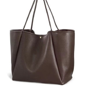 Sac fourre-tout en cuir véritable pour femme, couleur unie, fermeture ouverte, style minimaliste, usage quotidien, toutes saisons - Product Image 1