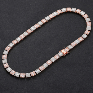 Mens Lab Grown Diamond 925 Silver Baguette Link Chain Two Tone Rose Gold Iced Out Luxury <b>Statement</b> <b>Necklace</b> Fashion Chain - Product Image 6