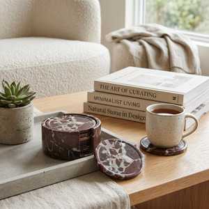 Six-Piece <b>Marble</b> <b>Coasters</b> Carved Stone Drink Set Waterproof Elegant Home & Coffee Table Accessories for Villa Indoor Use - Product Image 6