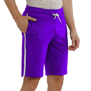 Shorts Bermuda en coton uni pour homme avec bande latérale et cordon de serrage à la taille, tenue décontractée - Product Image 6