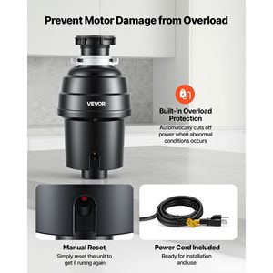 Trituratore di rifiuti alimentari da cucina con motore DC da 1HP 3500RPM a alimentazione continua, con collegamento EZ per la triturazione dei rifiuti. - Product Image 6