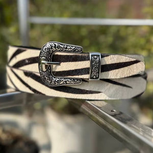 Handcrafted Durable Heavy Duty Vintage <b>White</b> Hair Finish Leather <b>Belt</b> Strong Steel Pin Buckle Western Design Adjustable Length - Product Image 4