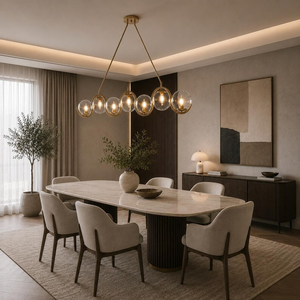 Brass Wave Chandelier 7 Globe Linear Pendant Modern <b>Dining</b> Room Kitchen Island Ceiling <b>Light</b> Decorative Home Fixture - Product Image 6