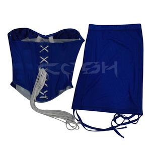 Corsé de malla elástica azul real con aros de acero y copas con aros, con falda a juego - Product Image 6