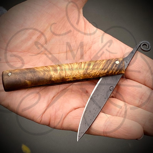Handmade Folding Knife | Early Medieval Viking Style Pocket Knife | Carbon Steel Blade & Maple Handle - Product Image 2