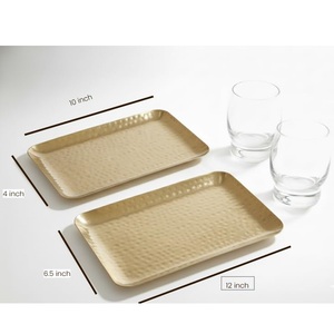 Plateau rectangulaire en laiton martelé |   Support de serviettes et de toilette en or poli métallisé - Product Image 2