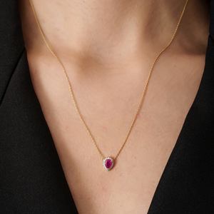 New Trendy Products Minimalist 100% Genuine Ruby & Diamond <b>Solid</b> 18K Yellow <b>Gold</b> Solitaire Halo <b>Pendant</b> Necklace Gift For Her - Product Image 2