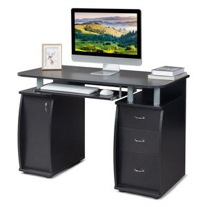 Black 1pc Door <b>with</b> 3pcs <b>Drawers</b> <b>Computer</b> <b>Desk</b> 115*55*74cm 15mm MDF Portable Boxed Set - Product Image 3