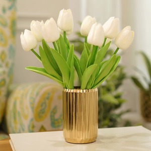 แจกันทรงกระบอก แจกันตั้งโต๊ะสไตล์โมเดิร์น สีทอง ความสูง 11.5 ซม. ทนทานต่อการเกิดสนิม กระถางตกแต่ง - Product Image 2
