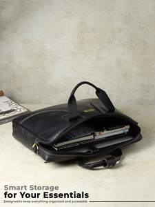 WRIZA Bolso para portátil de cuero genuino de primera calidad para hombre |   Bolso de mensajero profesional para oficina de 15,6 pulgadas con asa grande y duradera, color negro - Product Image 5