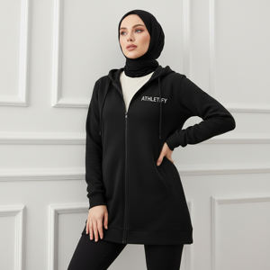 Sudadera con capucha de felpa francesa transpirable y ecológica de talla grande, larga, con cremallera completa, para mujer islámica, de ajuste relajado, ropa deportiva. - Product Image 1