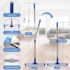 Mop piatto professionale da 18 pollici con manico in acciaio inossidabile, mop per la pulizia dei pavimenti in microfibra con 4 panni lavabili e riutilizzabili - Product Image 2