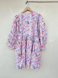 Vestidos de mujer MIDI ecológicos de gasa de algodón puro indio con estampado floral blanco cómodos con estampado de bloques a mano - Product Image 5