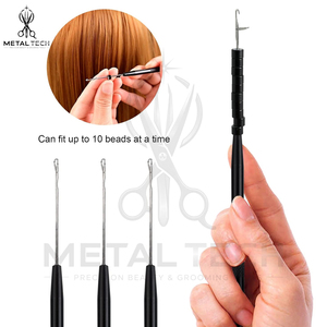 Black Metal Handle Hair Extension Loop <b>Threader</b> Latch Hook Micro Link Pulling <b>Needle</b> Tool Set For Professional Salon Supply - Product Image 4