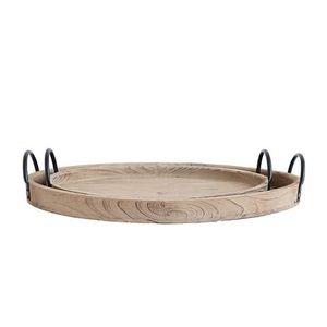 Wooden <b>Serving</b> <b>Trays</b> For Breakfast And Dining Hand-Crafted Mango Wood Oval <b>Trays</b> With <b>Black</b> Metal Handles - Product Image 5