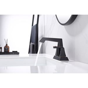 Rubinetto per lavabo bagno in bronzo anticato con 2 maniglie, rubinetto da lavabo a 4 pollici con attacco centrale, scarico a scomparsa a 3 fori, linea di alimentazione a foro singolo - Product Image 3