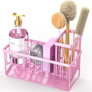 Organizzatore per Lavello da Cucina con Portaspazzole e Portaspugne, in Acciaio Inox 304 Antiruggine, Rosa, per Piano di Lavoro - Product Image 1