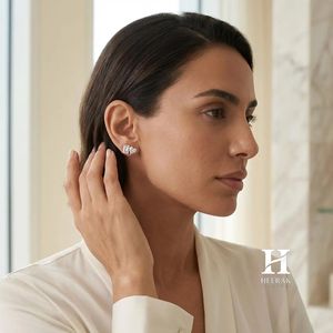 Luxury Mixed-Shape <b>Stud</b> Earrings, Heart and <b>Emerald</b> Cut Diamond Cluster Earrings, 14K Gold Minimalist Fine Jewelry for Women - Product Image 2
