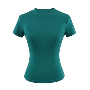 T-shirt décontracté pour femme en polyester respirant et écologique, col en V, manches courtes, impression de logo personnalisé, teinture unie, compressé - Product Image 2