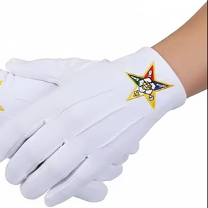 Guantes de Algodón Bordados a Máquina con la Estrella Masónica OES - Blancos, Talla Única, Par - Orden de la Estrella del Este - Product Image 1