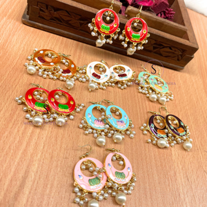 ต่างหูแบบจุมก้าสไตล์ราชสถาน งานฝีมือทำมือ ลายหลากหลาย ดีไซน์เมเนกาเร่ ประดับด้วยลูกปัดมุก ต่างหูแบบห้อย - Product Image 6